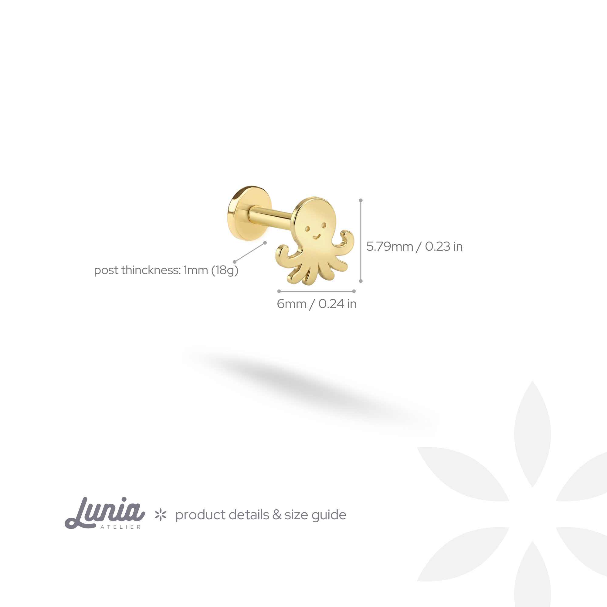 Octopus Flatback Ear Piercing 14K Gold / Silver