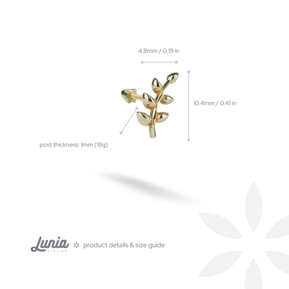 Olive Branch Flatback Ear Piercing 14K Gold