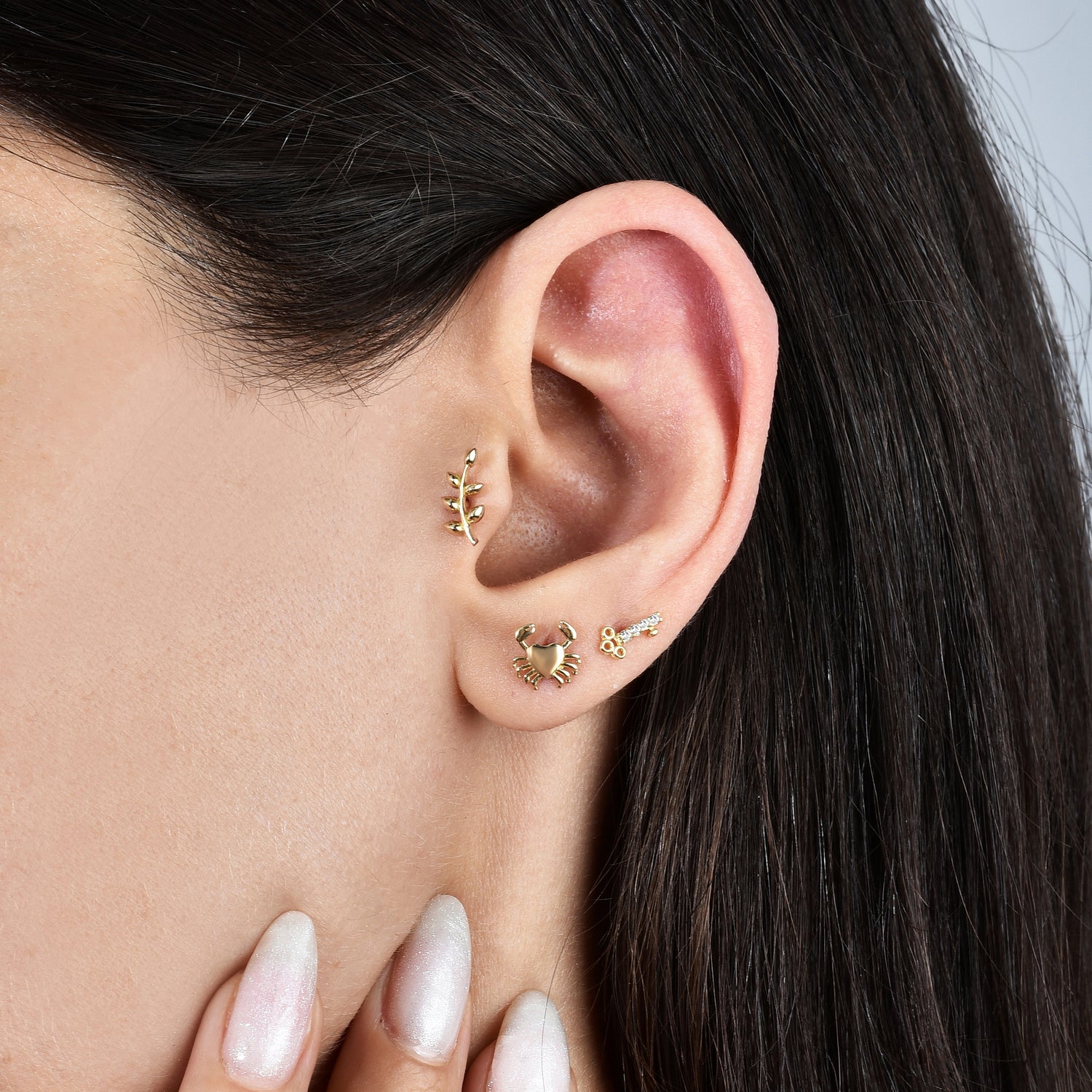 14K Gold Blue Olive Branch Ear Piercing






