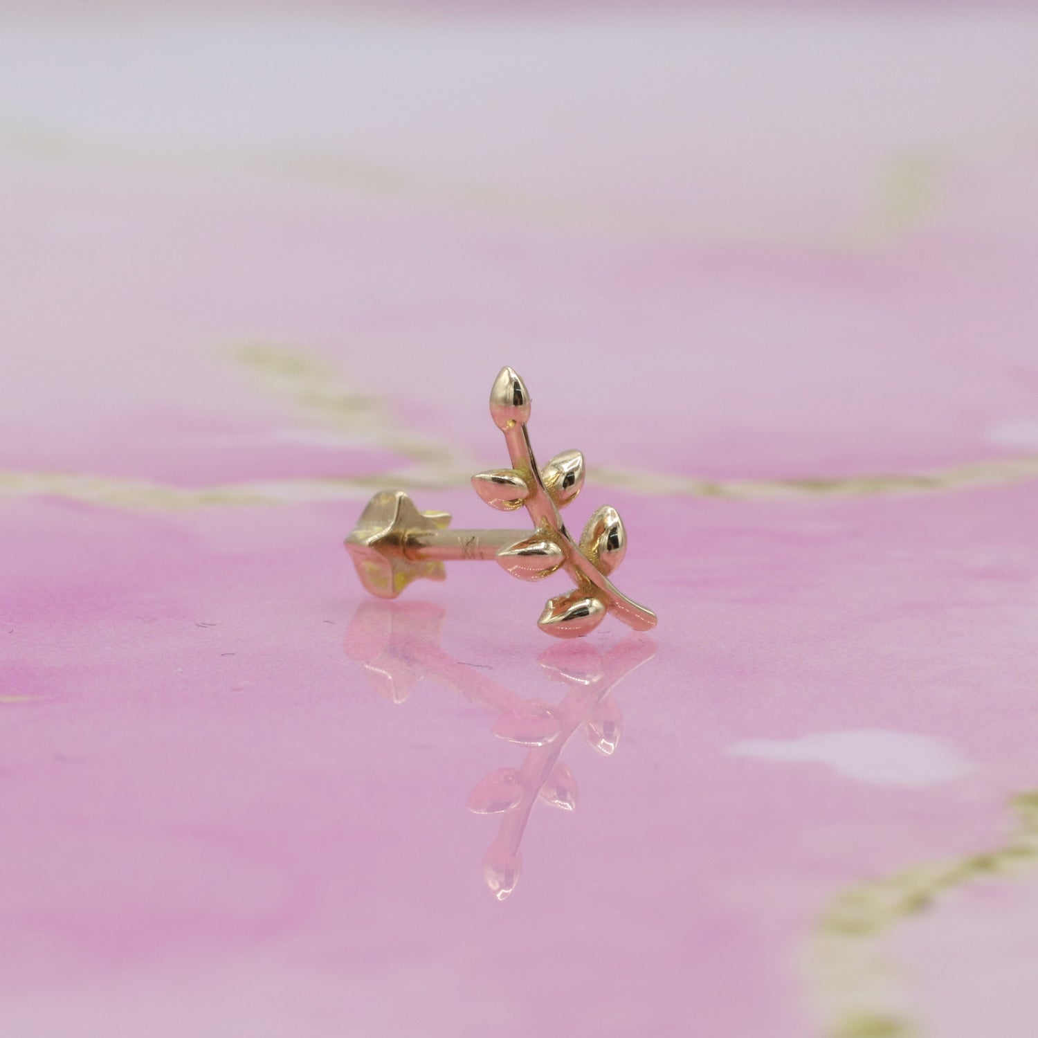 Olive Branch Flatback Ear Piercing 14K Gold
