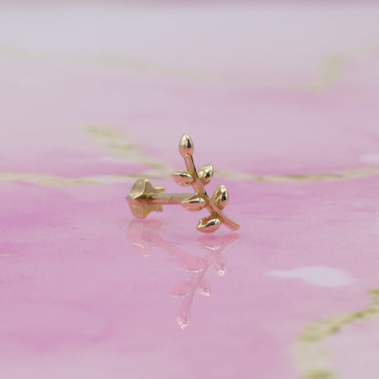 Olive Branch Flatback Ear Piercing 14K Gold
