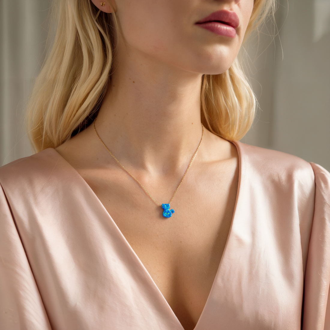 Blue Kitty Cat Necklace in 14K Gold / Silver, hand crafted nickel free animal jewelry for kids and cat lovers