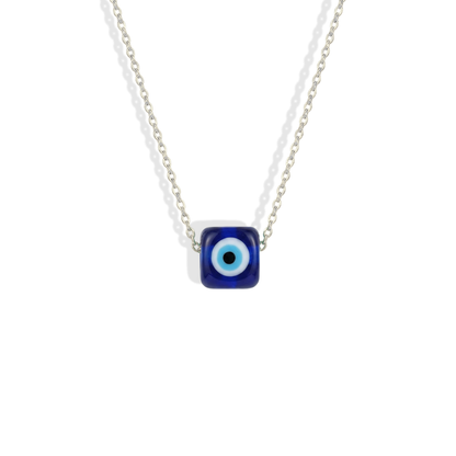 Opal Cube Evil Eye Deep Blue Necklace 14K Gold / Silver