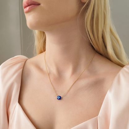 Hand made Opal Cube Evil Eye Deep Blue Necklace featuring eye gold necklace style and nickel free finish