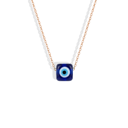 Opal Cube Evil Eye Deep Blue Necklace 14K Gold / Silver
