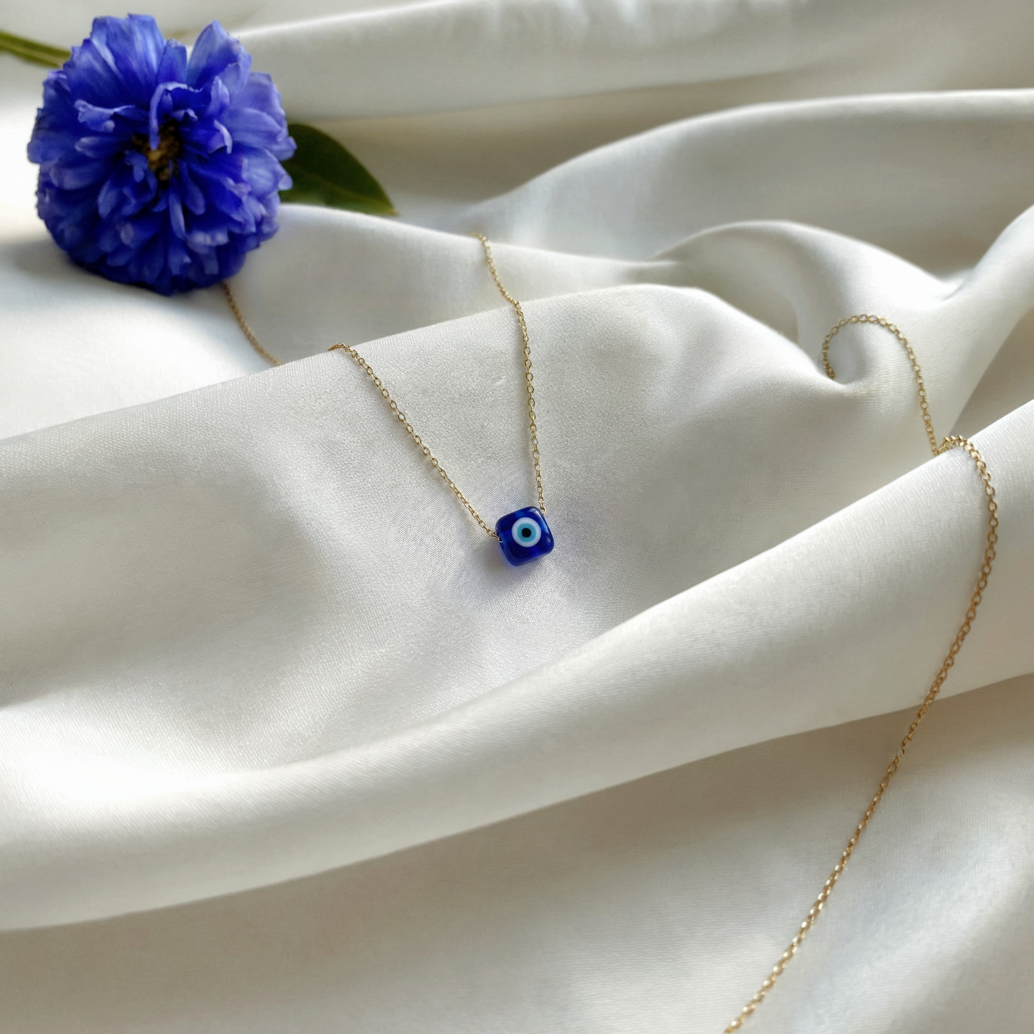 Opal Cube Evil Eye Deep Blue Necklace 14K Gold / Silver