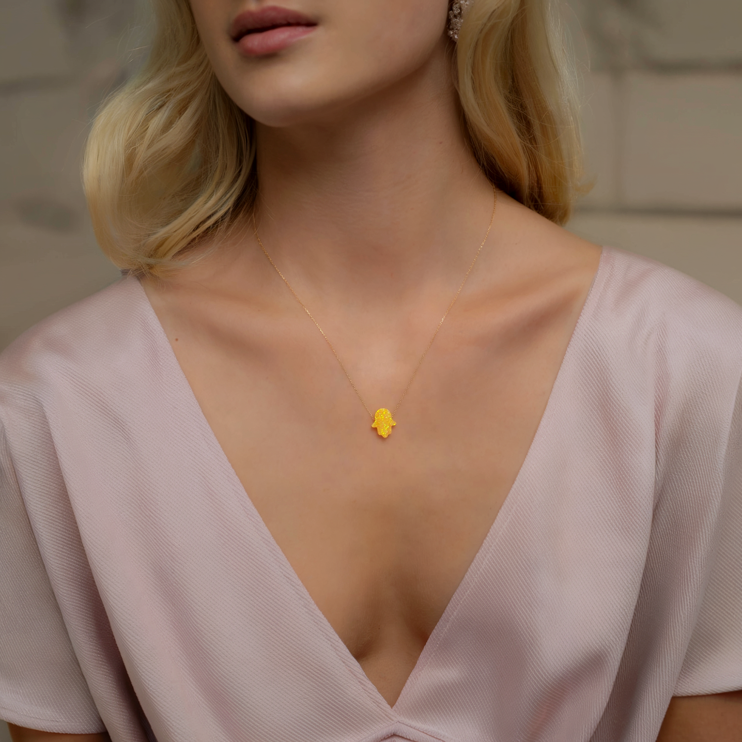 Hamsa Opal Pendant Necklace in 14K Gold