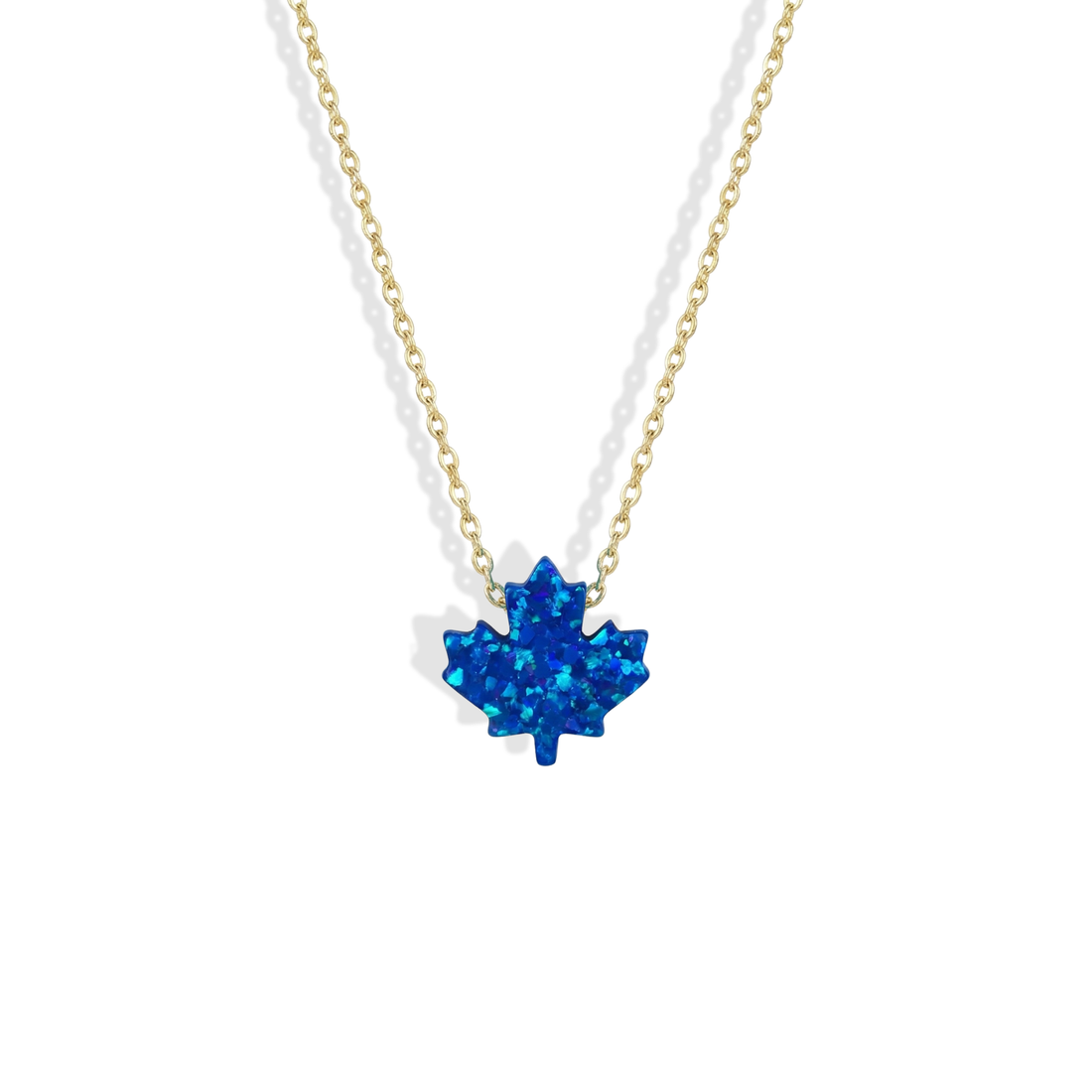 Opal Maple Leaf Blue Necklace 14K Gold Silver with deep blue opal and leaf-inspired handmade design