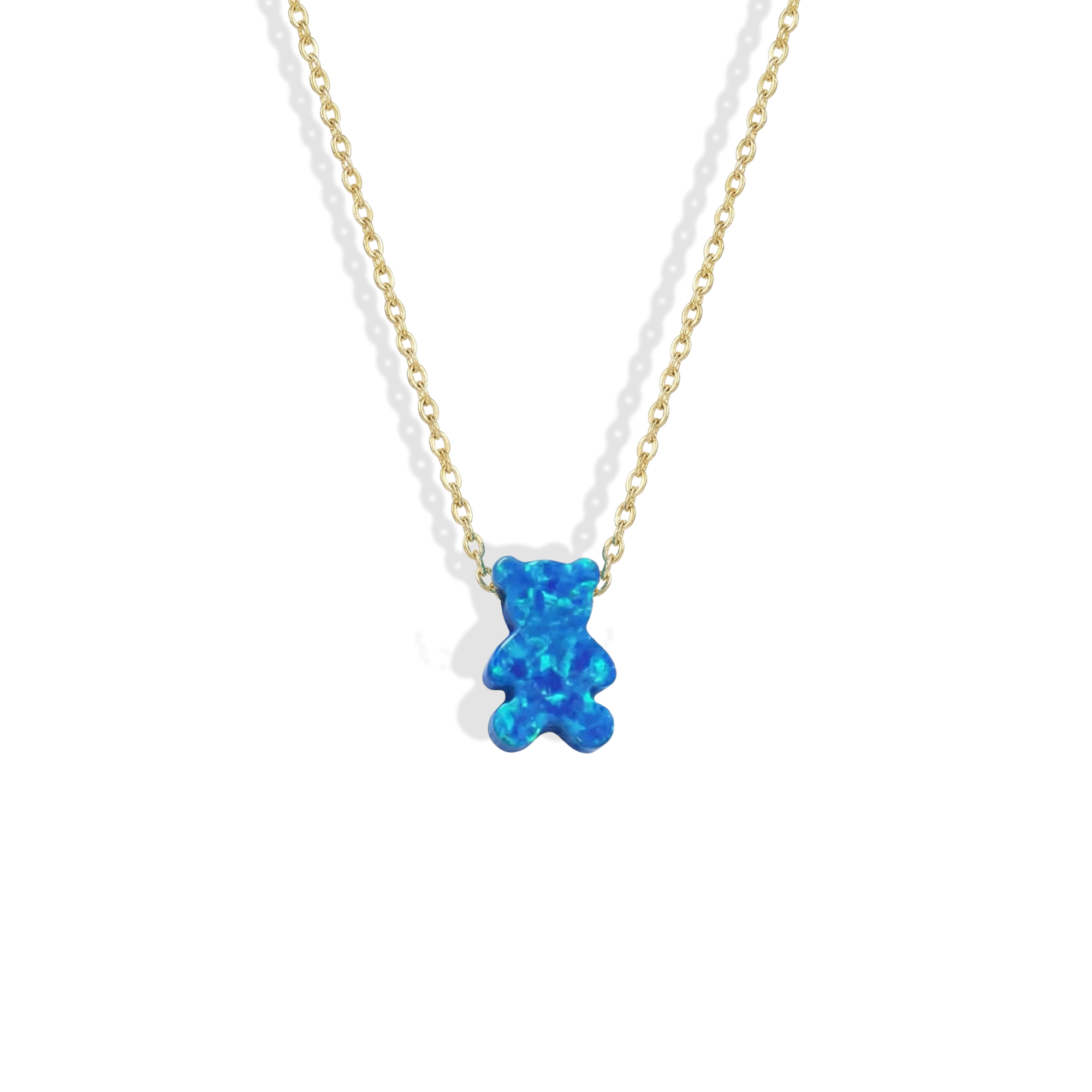 Opal Teddy Bear Necklace 14K Gold / Silver with little bear design and opal detail, hand crafted bear jewelry
