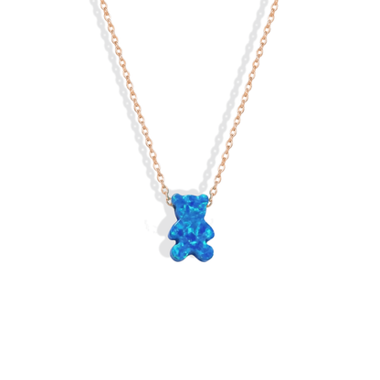 Opal Teddy Bear Necklace 14K Gold / Silver