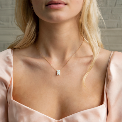 Cute Opal Teddy Bear Necklace 14K Gold / Silver in gold and silver tones, bear jewelry gold style gift necklace