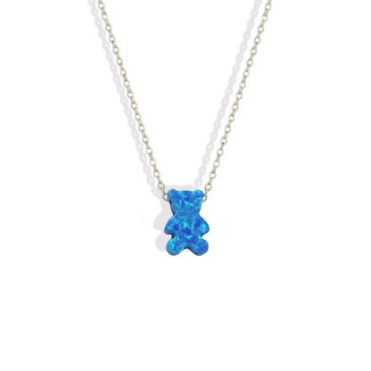 Opal Teddy Bear Necklace 14K Gold / Silver