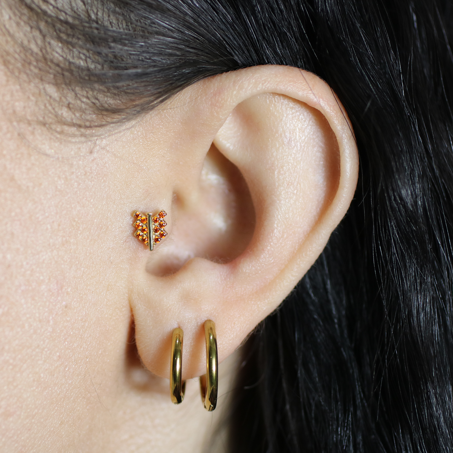 Spear Flatback Ear Piercing 14K Gold with CZ Stone