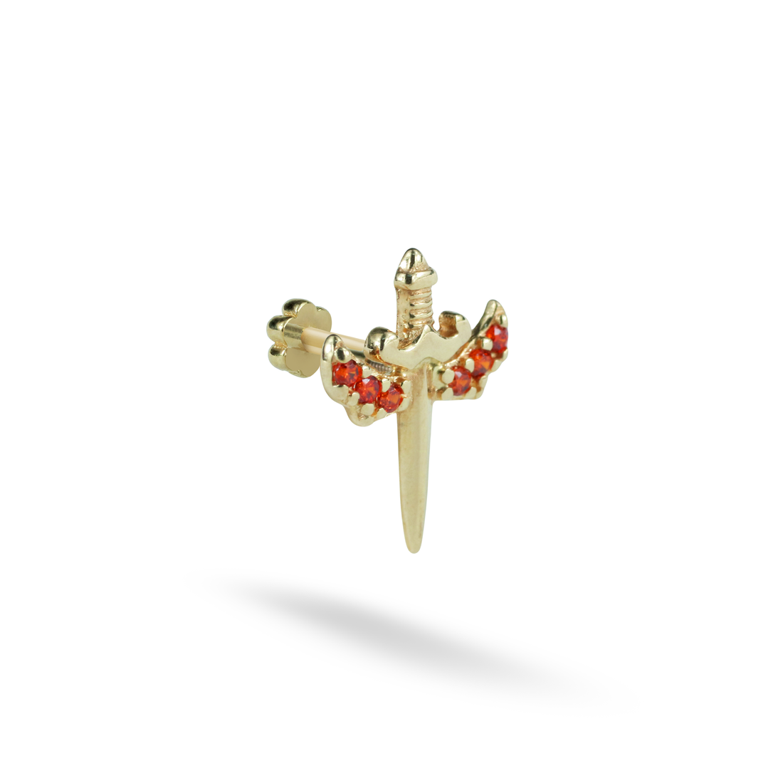 Orange Sword Flatback Ear Piercing 14K Gold with CZ Stone
