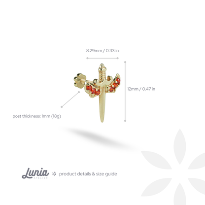 Orange Sword Flatback Ear Piercing 14K Gold with CZ Stone