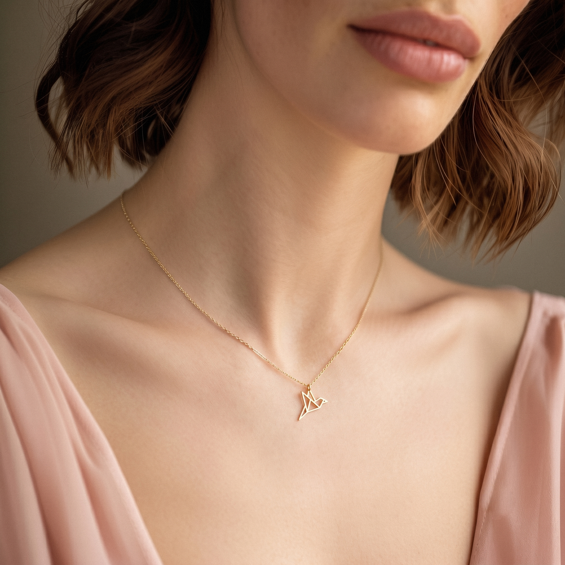 Origami Bird Pendant Necklace 14K Gold / Silver