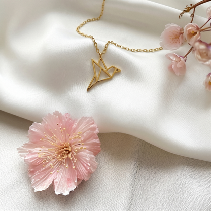 Origami Bird Pendant Necklace 14K Gold / Silver