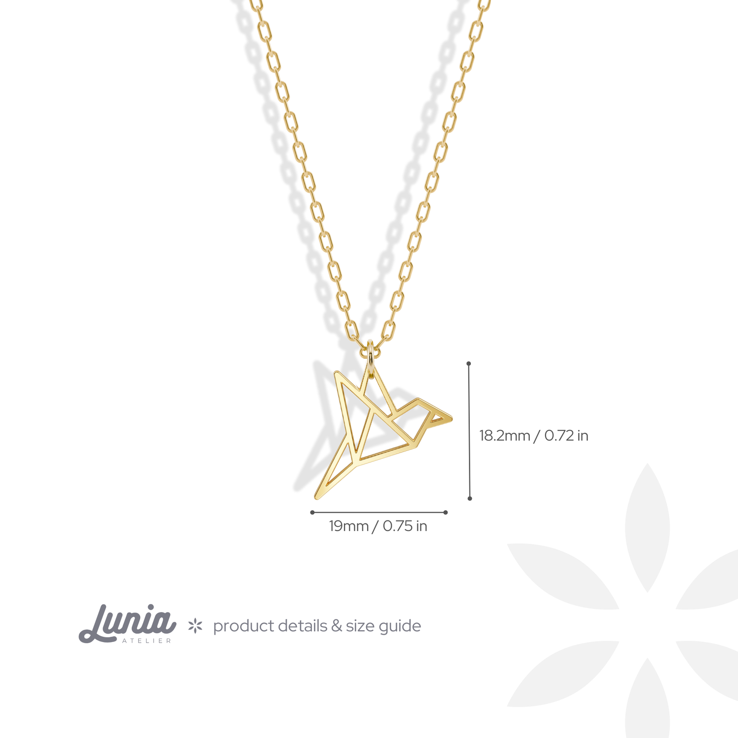 Origami Bird Pendant Necklace 14K Gold / Silver