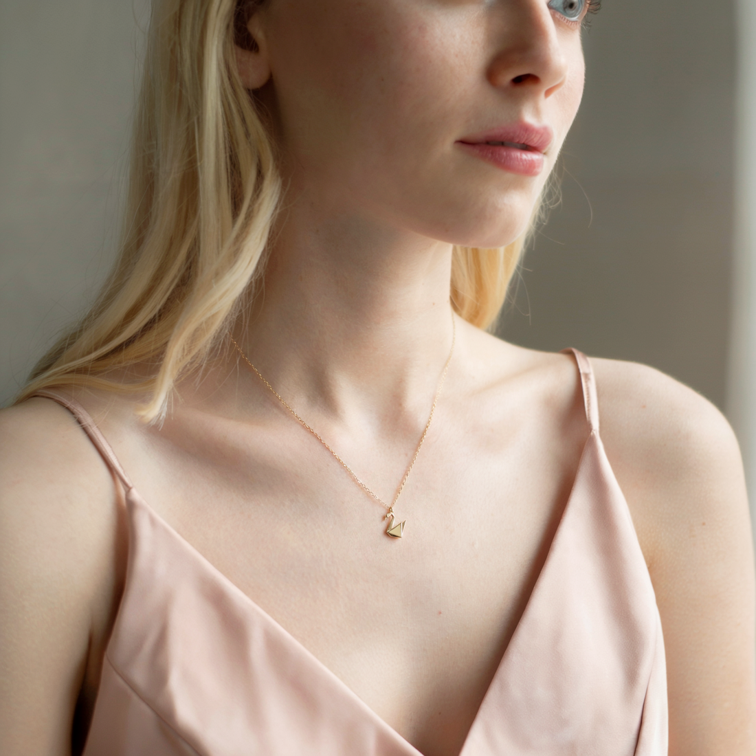 Origami Swan Pendant Necklace Silver geometric bird necklace hand crafted design