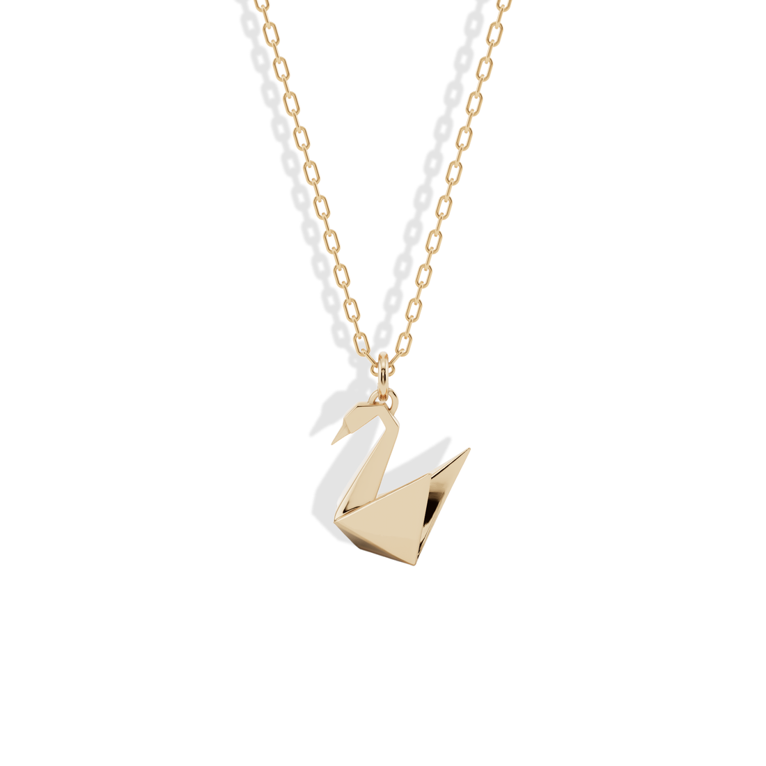 Origami Swan Pendant Necklace 14K Gold geometric swan necklace inspired by paper swan art