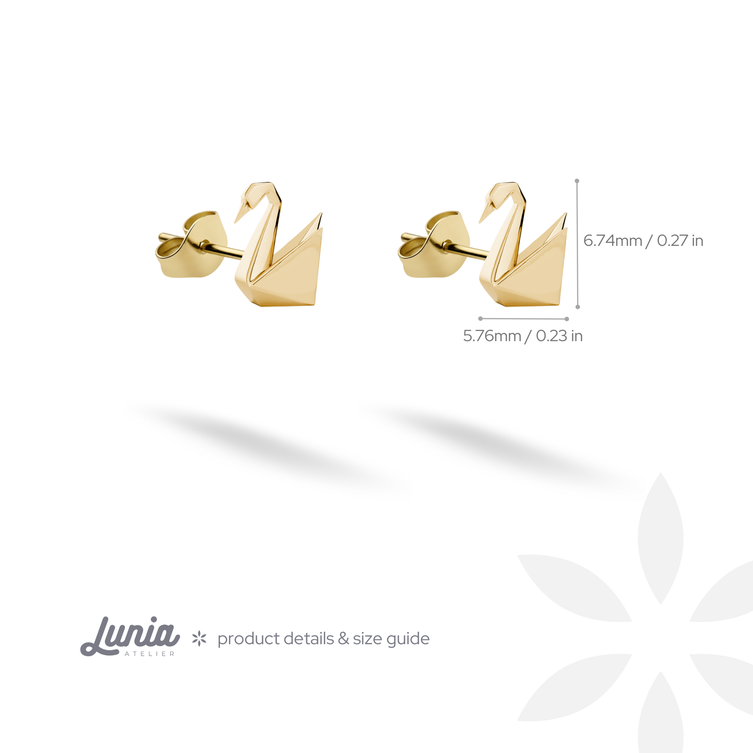 Origami Swan Stud Earrings 14K Gold / Silver