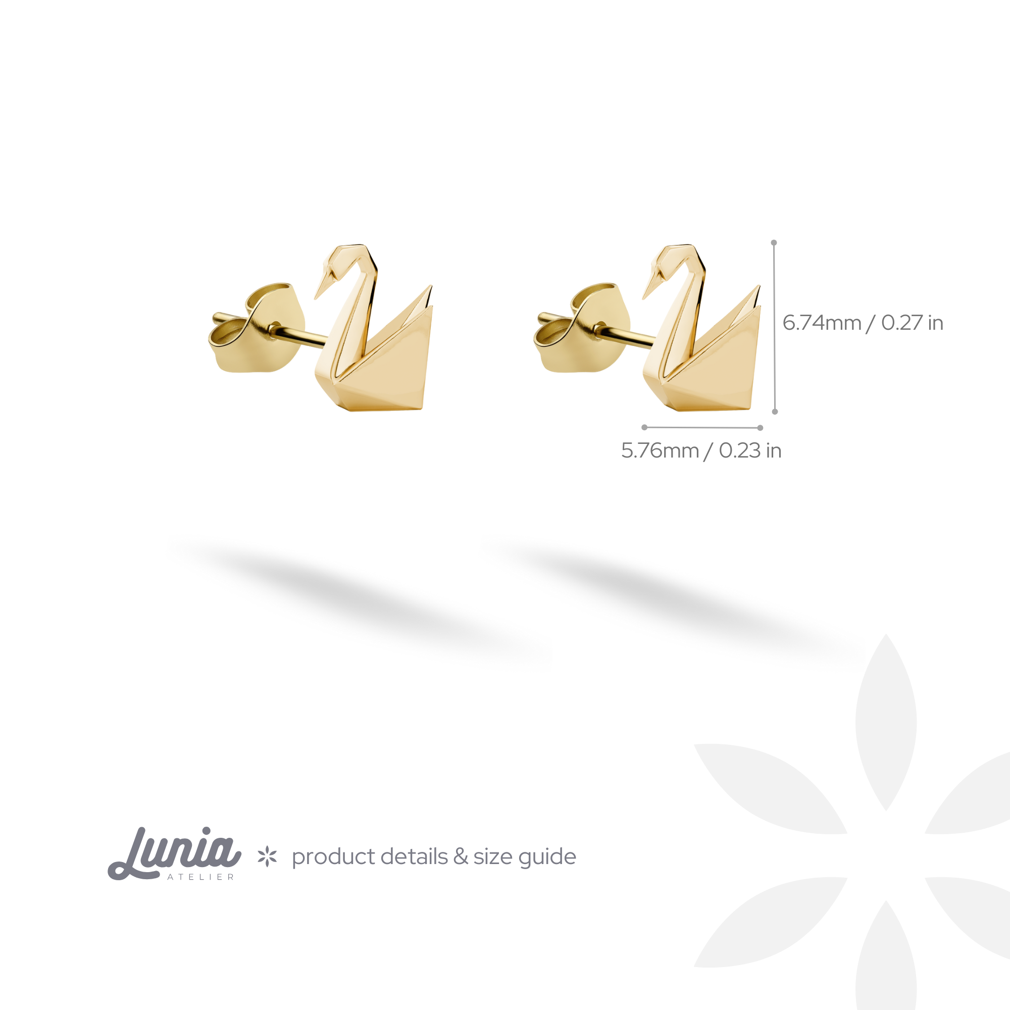 Origami Swan Stud Earrings 14K Gold / Silver
