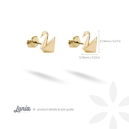 Origami Swan Stud Earrings 14K Gold / Silver