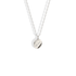 Engraved name pendant in 14K white gold, giving the script a sharper, modern feel