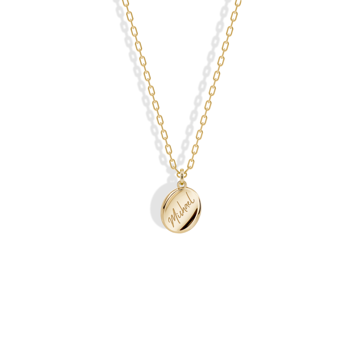 A flowing script name on a softly domed yellow gold oval, the Oval Name Custom Necklace 14K Gold / Silver