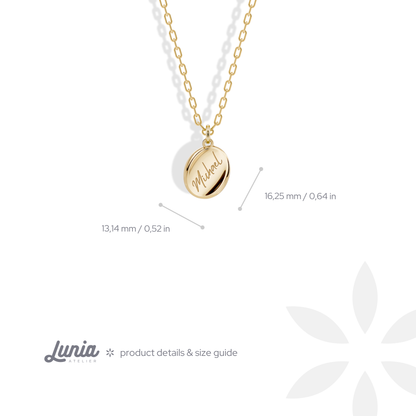 Name oval measurements in millimetres and inches, 13.14 by 16.25 mm