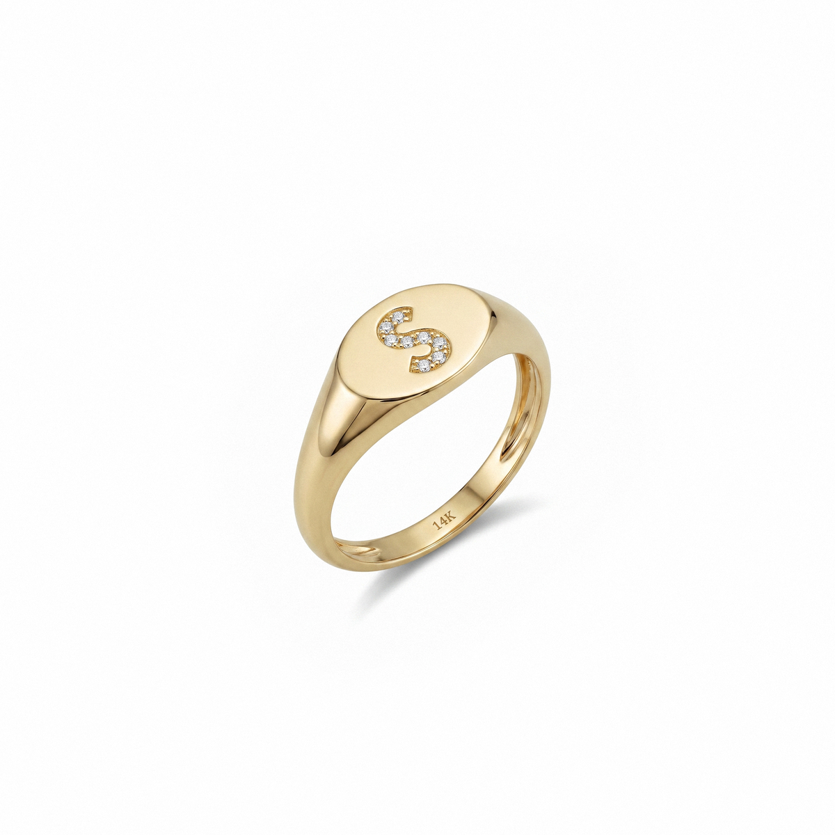 Oval Stone Letter Design Custom Diamond Ring in 14K Solid Gold and Sterling Silver
