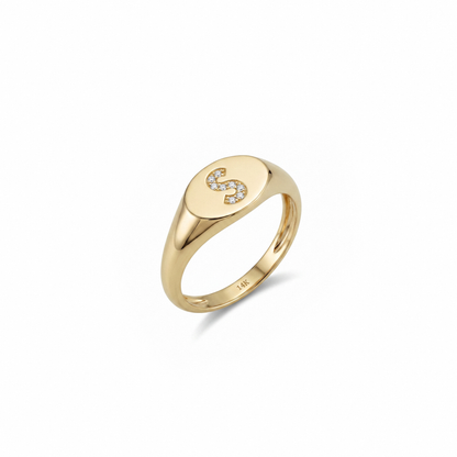 Oval Stone Letter Design Custom Diamond Ring in 14K Solid Gold and Sterling Silver