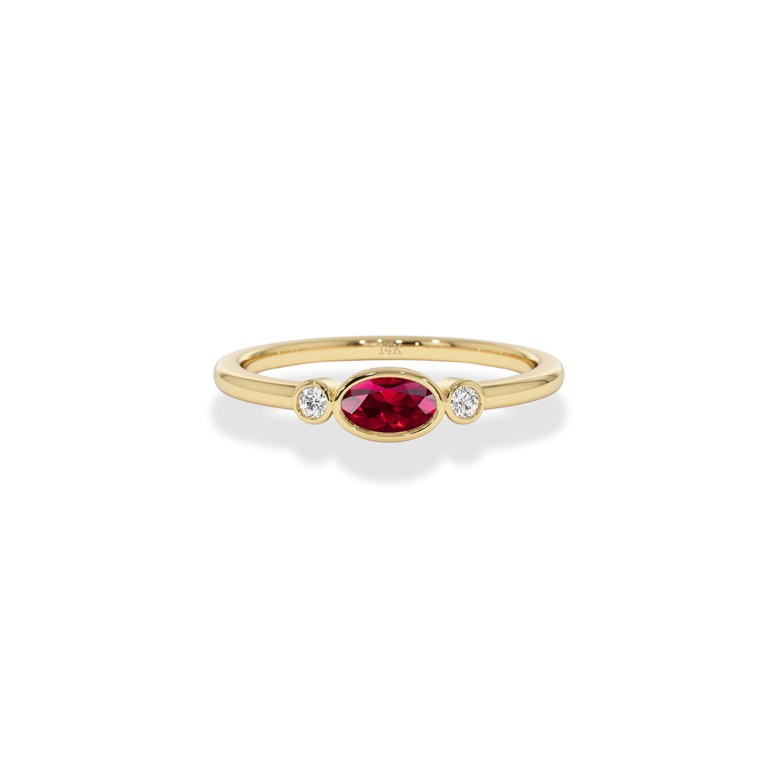 Oval Ruby Stone Diamond Ring 14K Gold