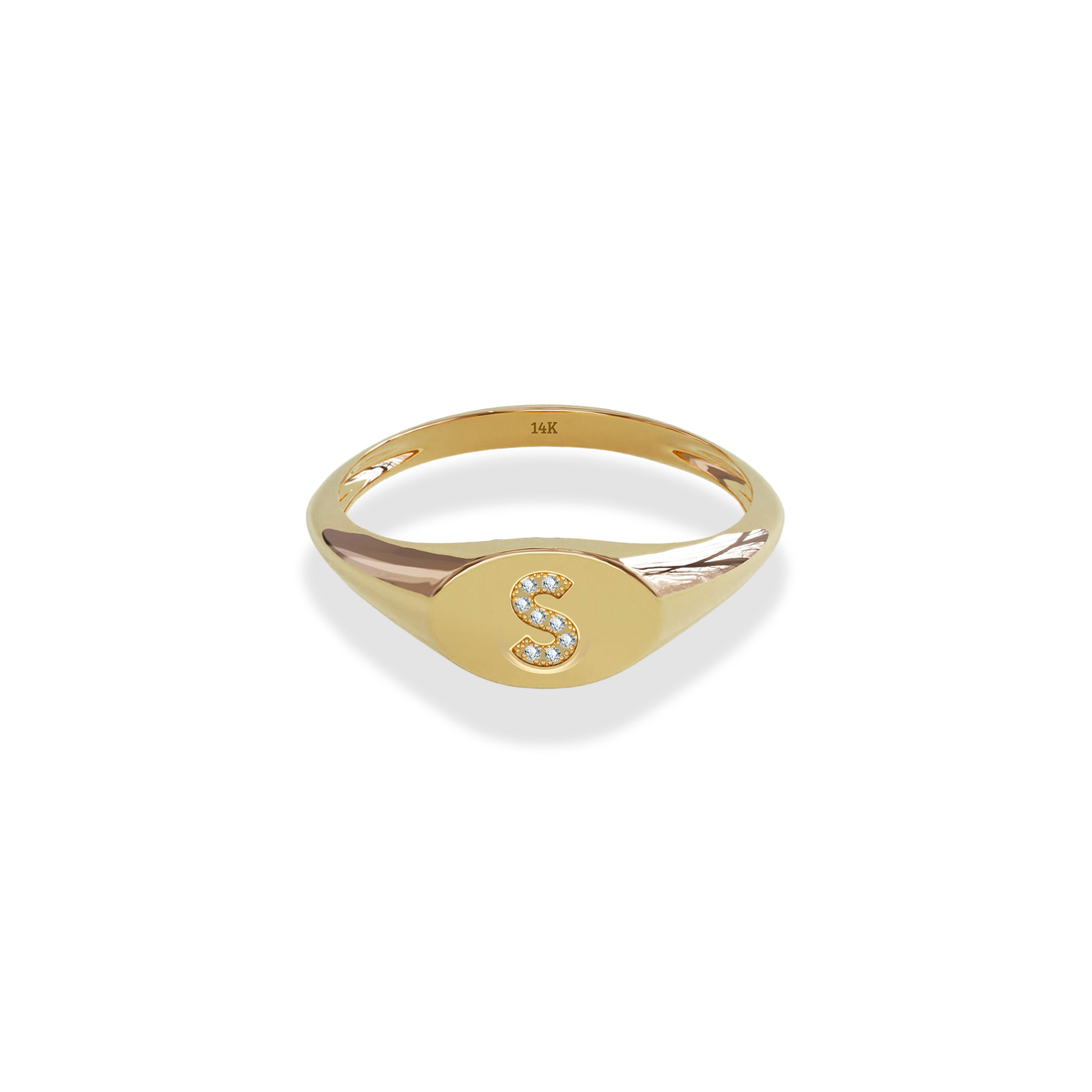 Oval Stone Letter Design CZ Custom Ring 14K Gold