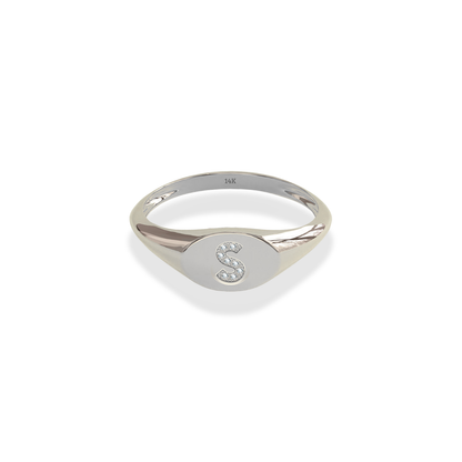 Oval Stone Letter Design CZ Custom Ring 14K Gold