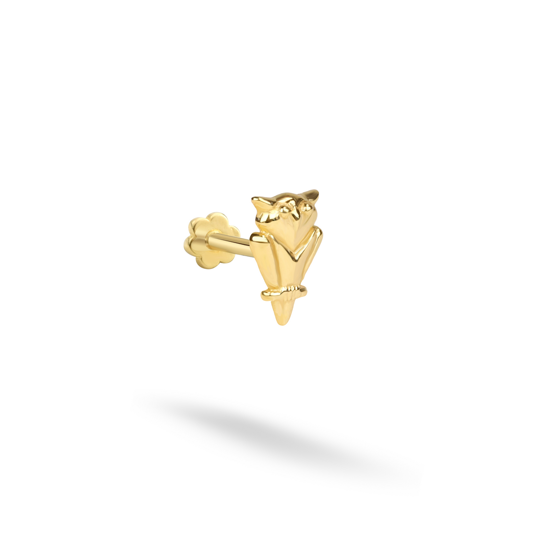 Nickel free Wise Owl Flatback Ear Piercing in 14K Gold
