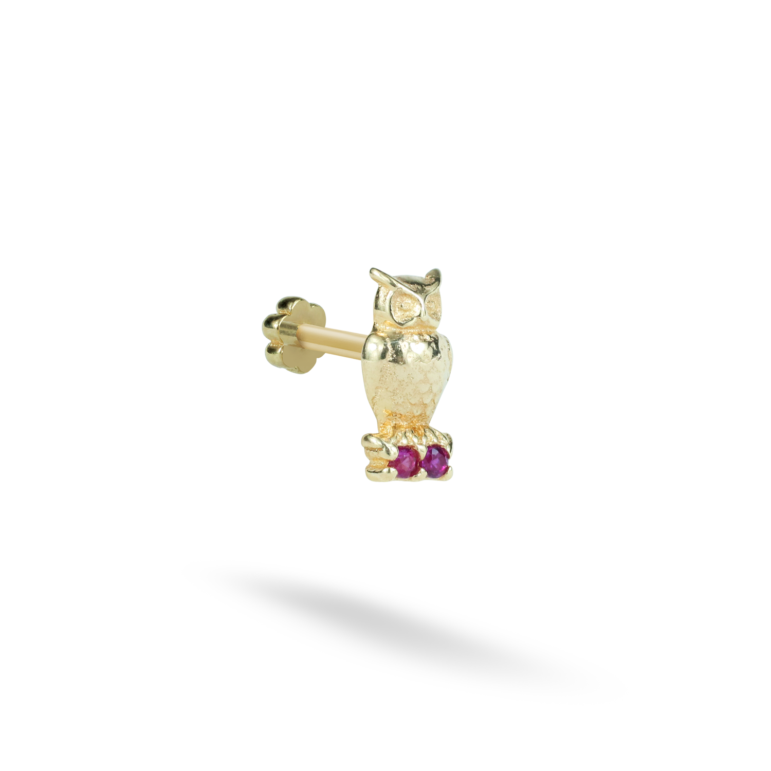Owl Flatback Ear Piercing 14K Gold with CZ Stone