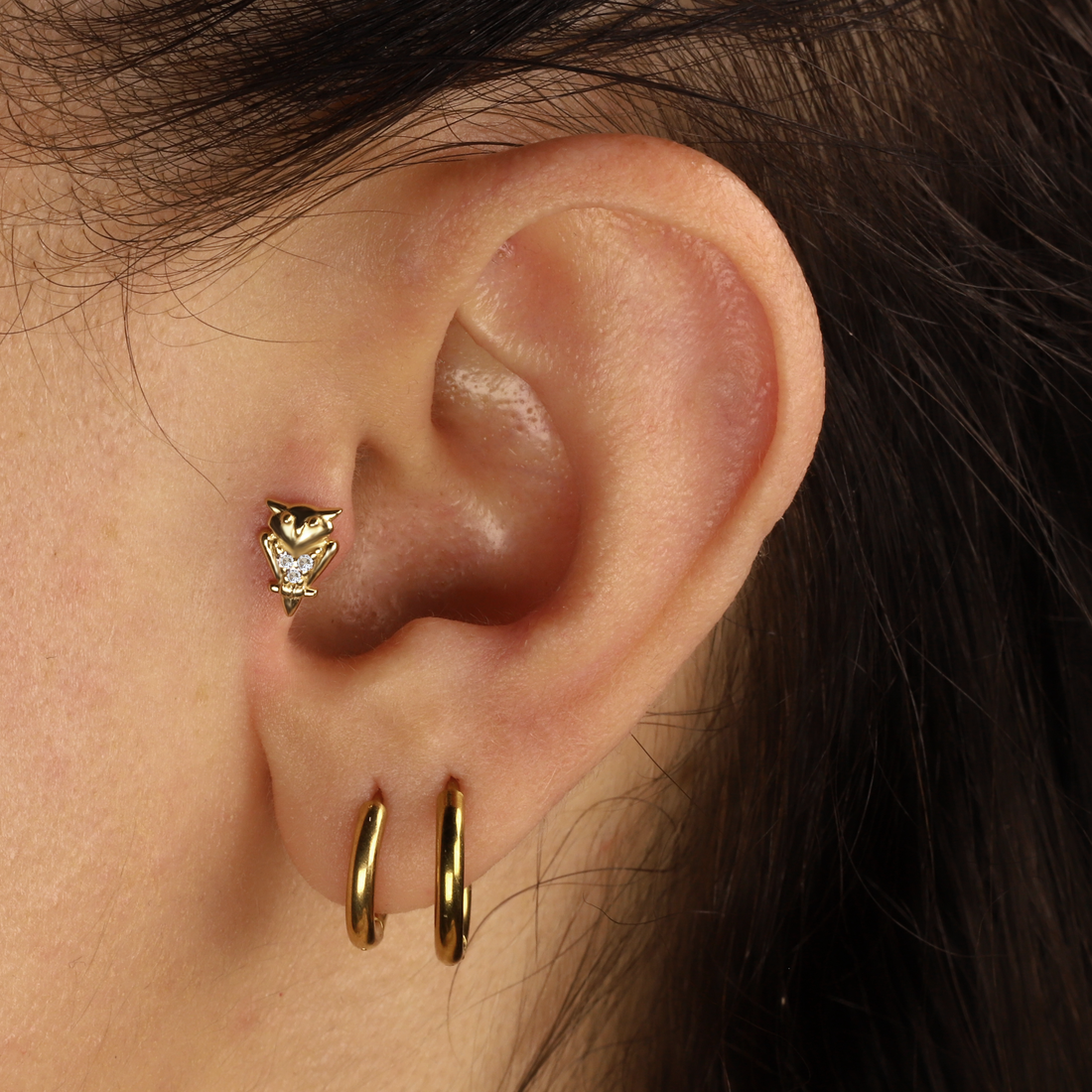 Owl Stoned Flatback Ear Piercing 14K Gold with CZ Stone
