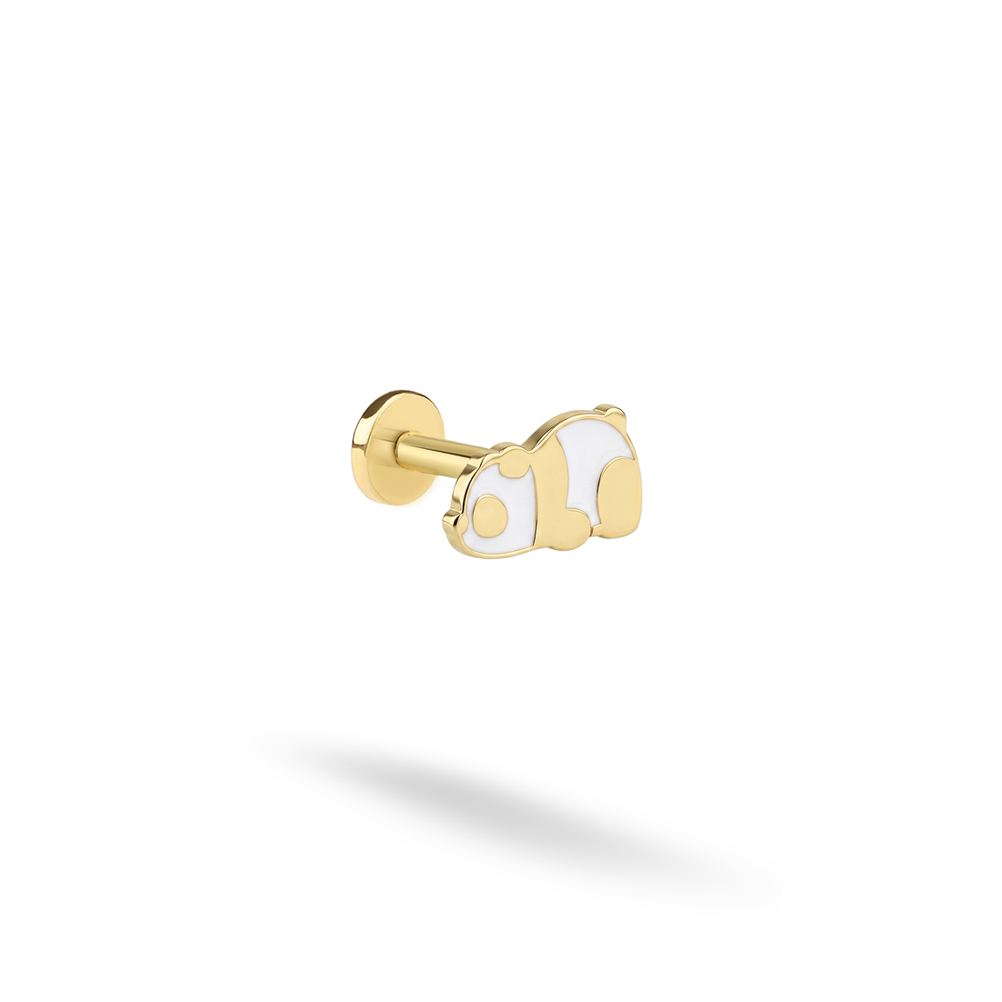 Cute Panda flatback ear piercing in 14K Gold or Silver, featuring a Baby Panda design. A charming Panda Bear Earring and Panda Lover Gift.