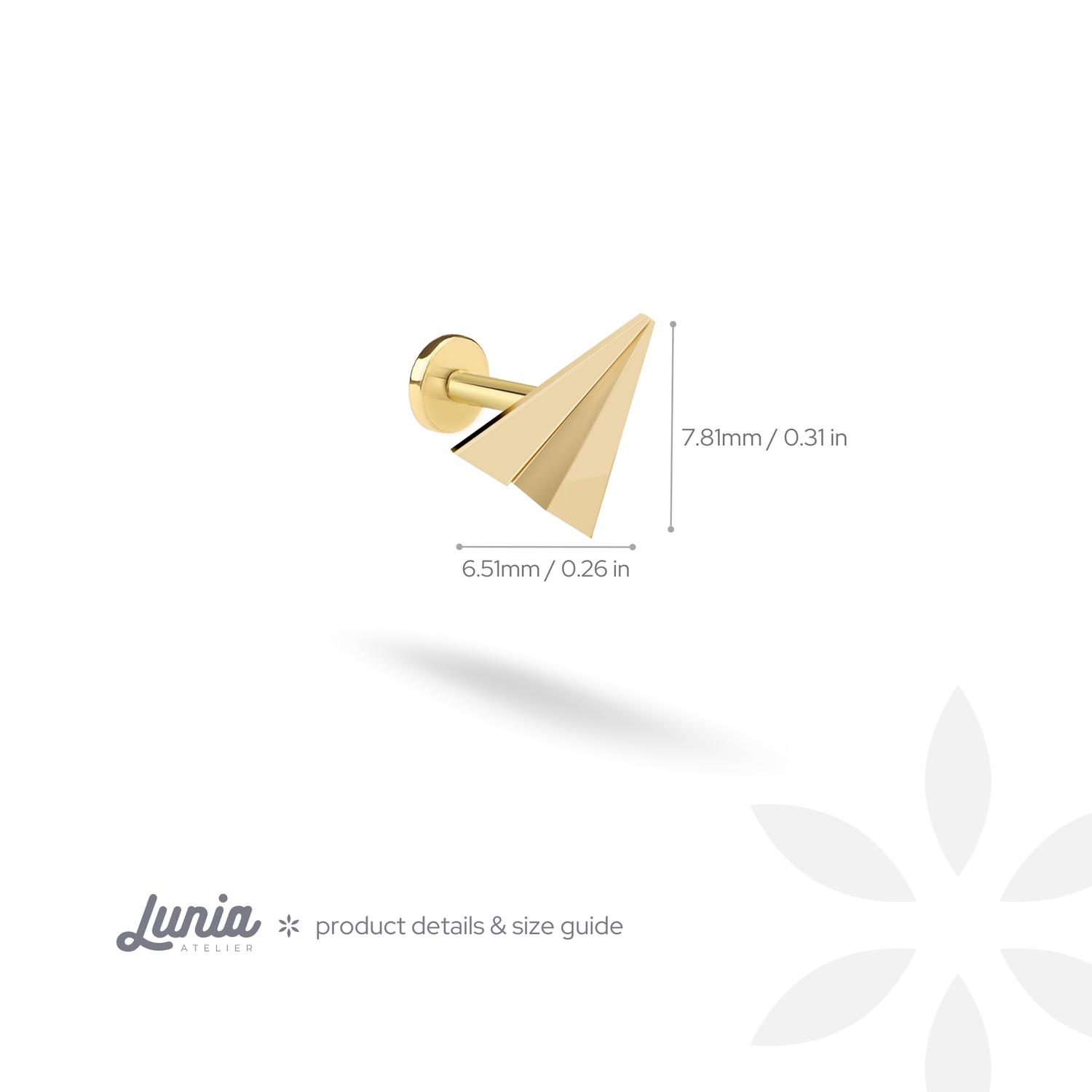 Paper Airplane Flatback Ear Piercing 14K Gold / Silver