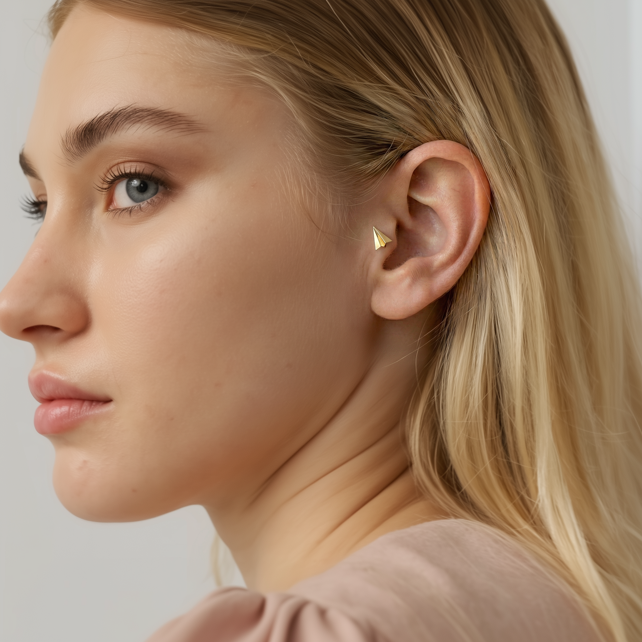 Paper Airplane Flatback Ear Piercing 14K Gold / Silver