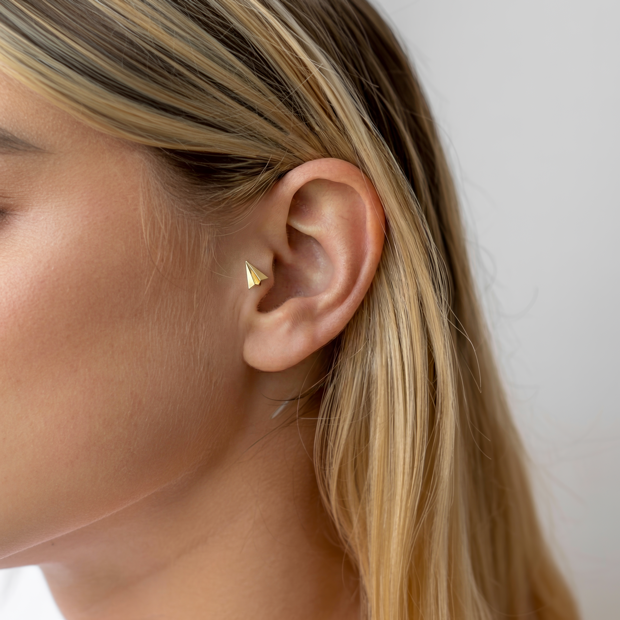 Paper Airplane Flatback Ear Piercing 14K Gold / Silver inspired by origami airplane earring designs