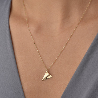 Elegant Paper Airplane Necklace 14K Gold / Silver with a delicate origami airplane necklace design