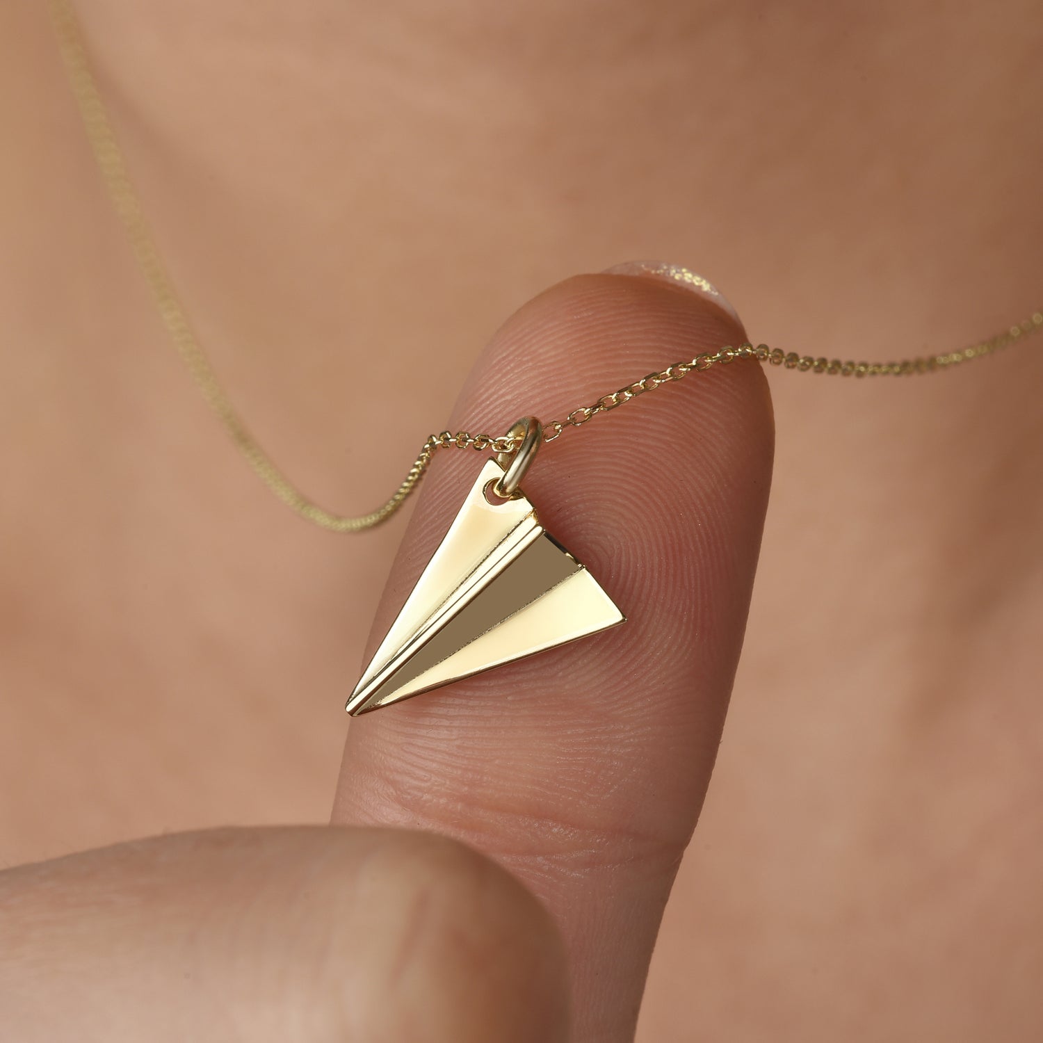 Elegant Paper Airplane Necklace 14K Gold / Silver with a delicate origami airplane necklace design