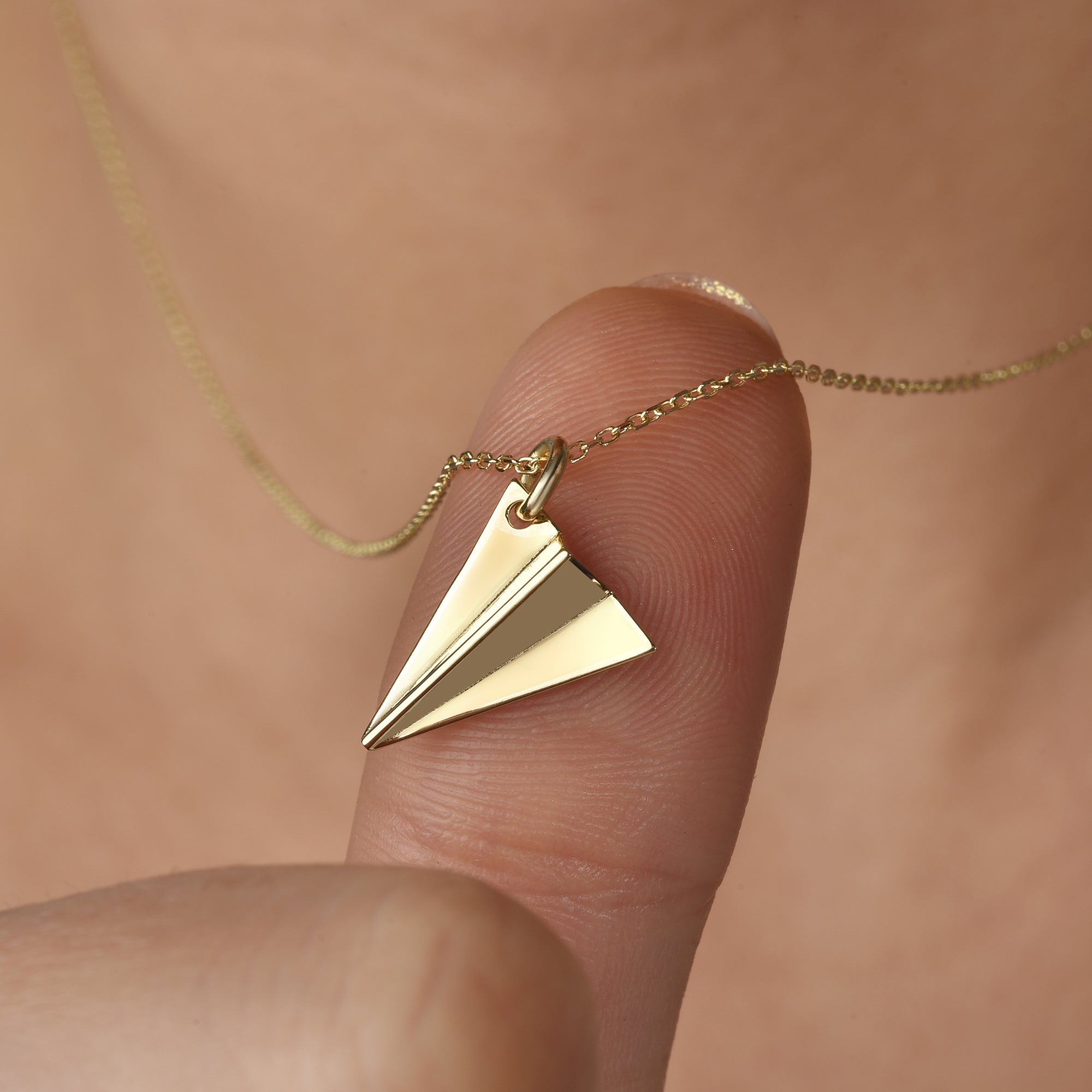 Elegant Paper Airplane Necklace 14K Gold / Silver with a delicate origami airplane necklace design