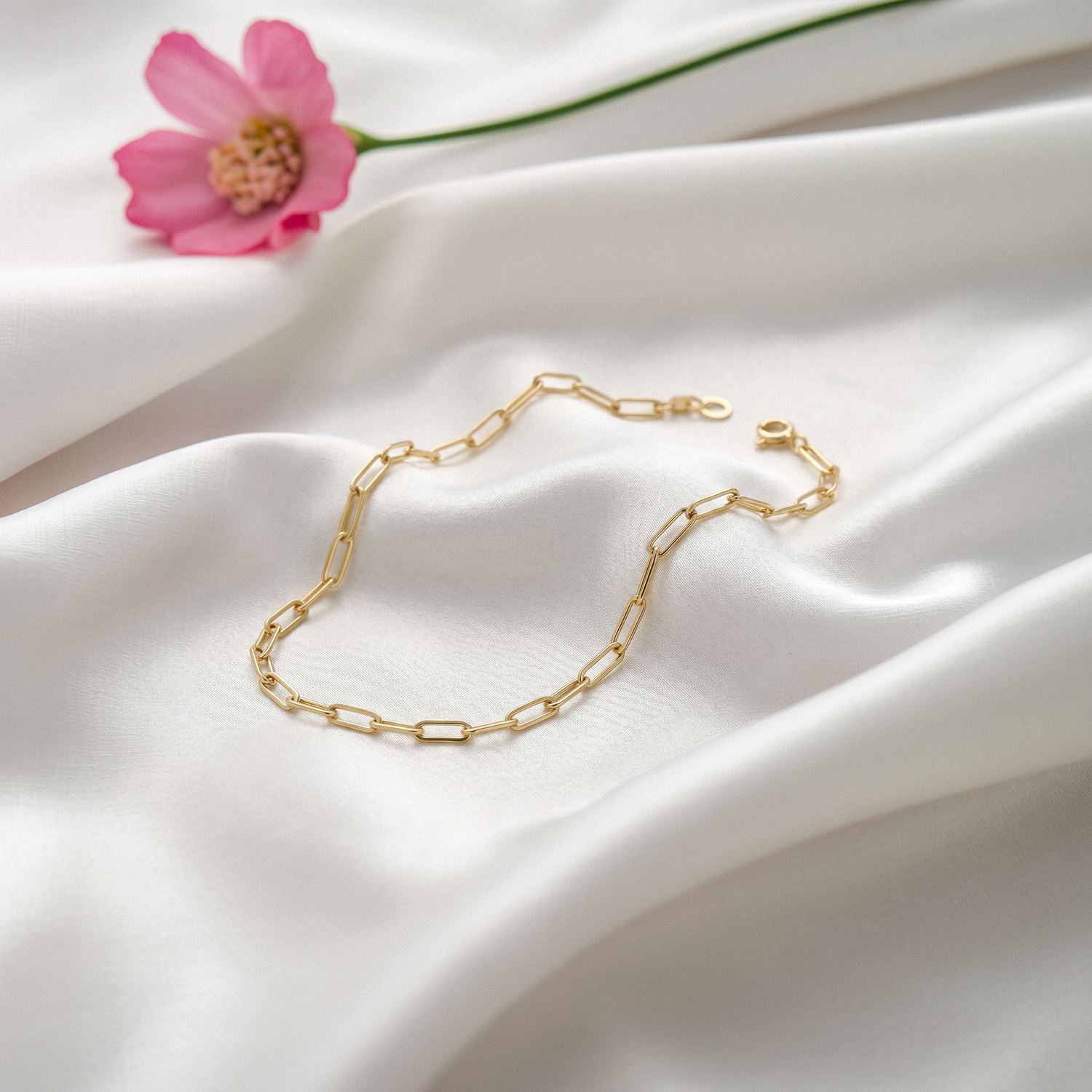 Paper Clip Chain Bracelet 14K Gold