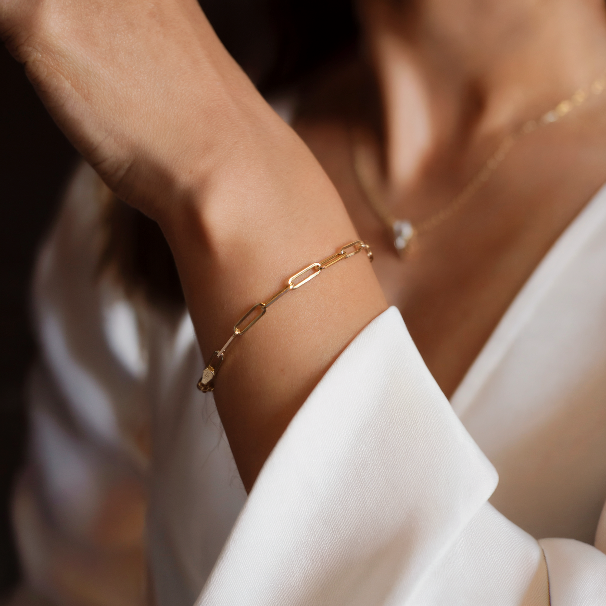 Paper Clip Chain Bracelet 14K Gold