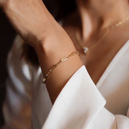 Paper Clip Chain Bracelet 14K Gold