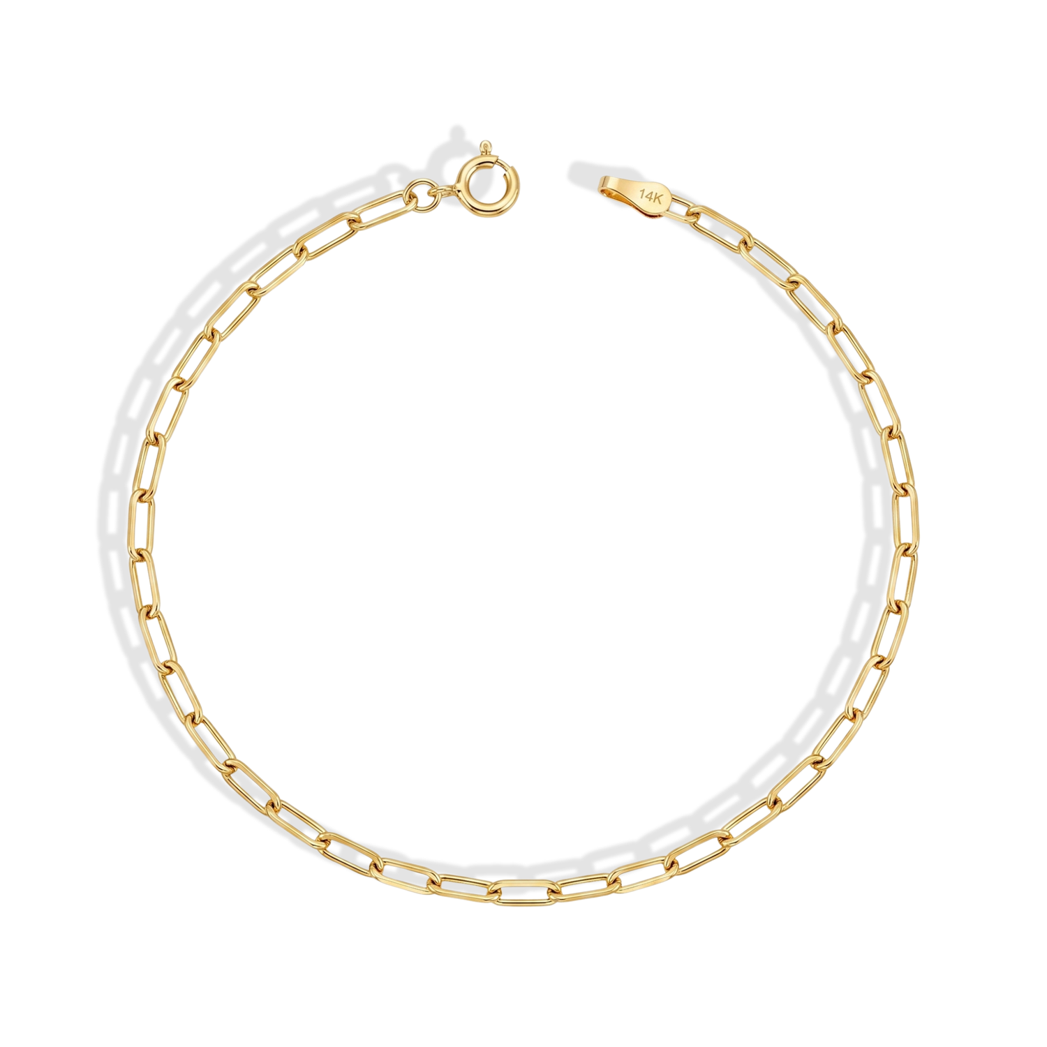 Shop a 14K gold paperclip bracelet with modern chain links. 