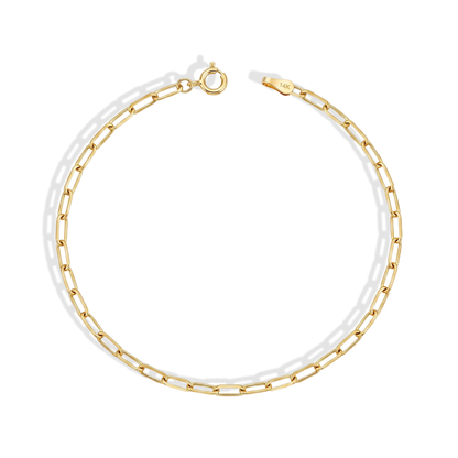 Shop a 14K gold paperclip bracelet with modern chain links. 